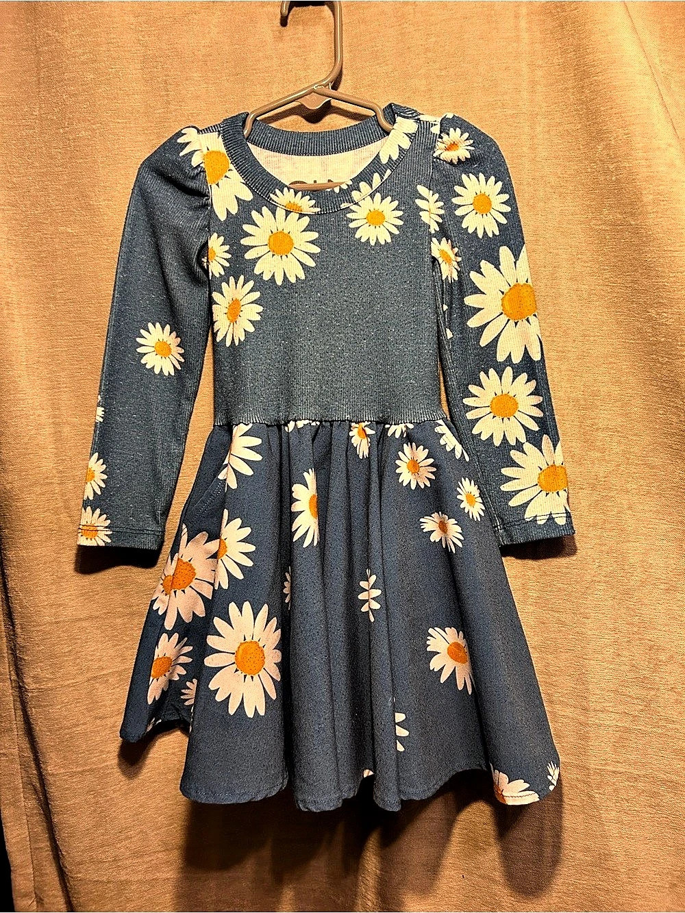 Chaser Kids Blue Daisy Long Sleeve Pocket Dress Size 2